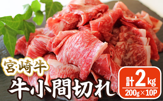 宮崎牛 小間切れ (計2kg・200g×10) 牛肉 精肉 お肉 黒毛和牛 ブランド和牛 切り落とし こま肉お取り寄せ 冷凍 国産 宮崎県 【MA-12】【株式会社マルミヤストア】