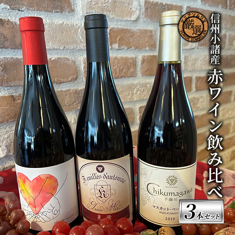 【ふるさと納税】信州小諸産 赤ワイン飲み比べ 3本セットB お酒 ワインセット 赤ワインセット 晩酌 家飲み ミディアムボディ フレッシュ 果実味 柔らかなタンニン