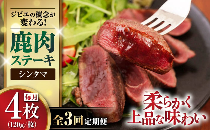 
【全3回定期便】鹿肉 シンタマ120g×4枚 《喜茂別町》【EBIJIN】 ジビエ 鹿 シンタマ 希少部位 ステーキ ステーキ用 赤身 冷凍 冷凍配送 [AJAO045]
