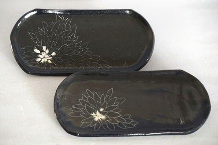 源太夫窯 和食器『長皿』2枚 [黒]｜食器 お皿 源太夫窯 げんだゆうがま 村山恵子 陶芸品 陶芸作品 陶芸 作家 作品 窯元 [0938]