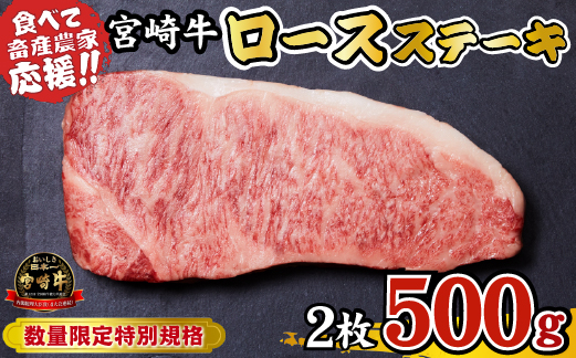 【A4等級以上】宮崎牛 ロースステーキ 500g（牛肉 黒毛和牛 畜産農家応援 ロース ステーキ 赤身 数量限定 内閣総理大臣賞）