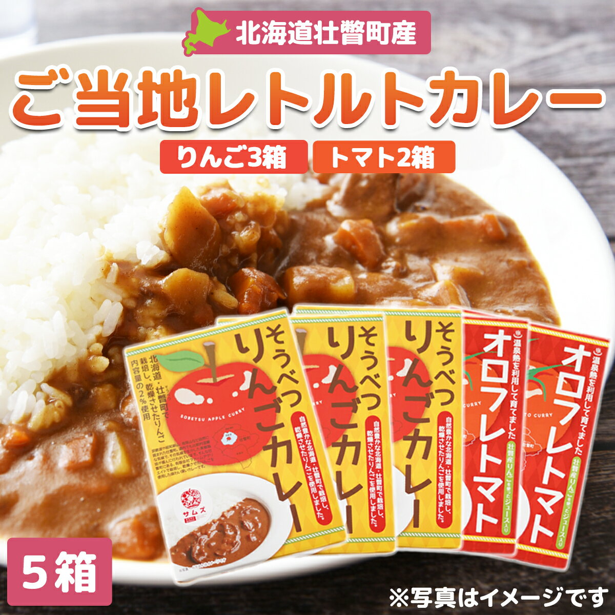 【ふるさと納税】≪ご当地レトルトカレー≫りんご・トマトカレーセット5箱（りんご3箱、トマト2箱）【 ふるさと納税 人気 おすすめ ランキング 北海道 壮瞥 りんご リンゴ 林檎 とまと トマト カレー レトルト 贈物 贈答 ギフト セット 北海道 壮瞥町 送料無料 】 SBTA050