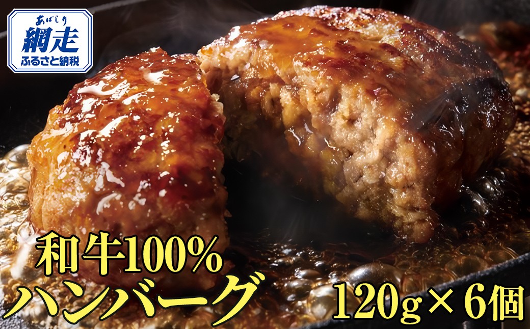 ＜網走産＞【オホーツクあばしり和牛】ハンバーグ・総重量 720g(120g×6個）  ABW001