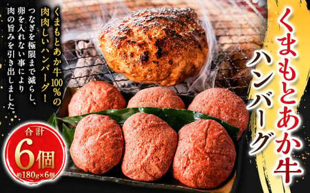 くまもとあか牛ハンバーグ 6個入り （約180g×6個） ハンバーグ あか牛 赤牛 褐牛 褐毛和種 和牛 牛肉 ビーフ お肉 肉 おかず 惣菜 総菜 九州 熊本県 冷凍