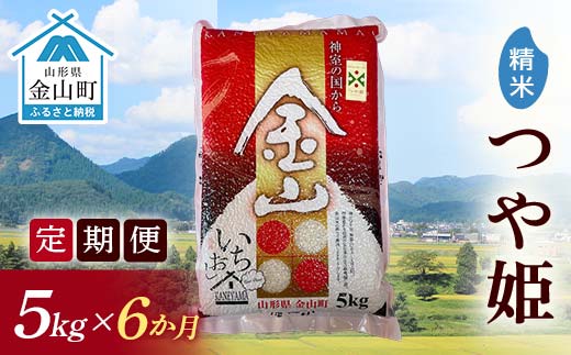 令和7年産《定期便》金山産米 つや姫 【精米】5kg×6ヶ月 計30kg 6ヶ月 米 お米 白米 ご飯 精米 ブランド米 つや姫 送料無料 東北 山形 金山町 F4B-0669