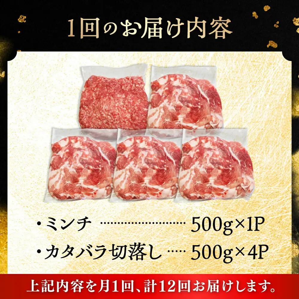【全12回定期便】瀬戸豚2種セット(ミンチ500g+カタバラ切り落とし2kg)  計2.5kg / 豚肉 ミンチ 切り落とし [BBBQ209] 豚肉定期便