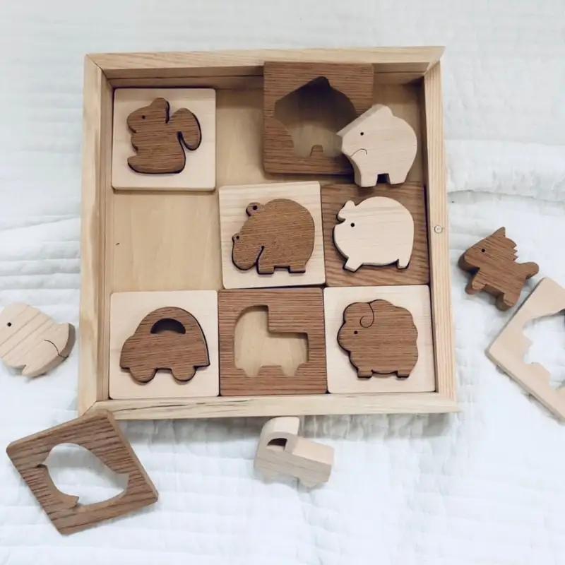 国産ヒノキとケヤキの木製パズル（小）　パズル 手作り おもちゃ 知育 玩具 無垢 ひのき けやき ヒノキ ケヤキ 木製 国産 日本製 子供 プレゼント ギフト 滋賀県 米原市
