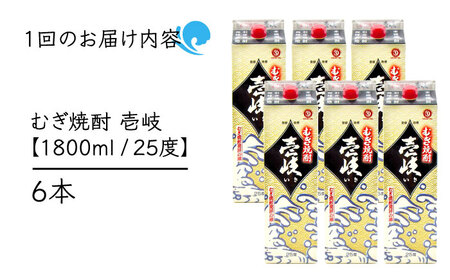 【全2回定期便】 麦焼酎 壱岐 25度 1800ml 紙パック 6本 《壱岐市》【天下御免】 むぎ焼酎 焼酎 麦 酒 お酒[JDB382]