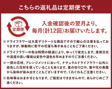 【12カ月定期便】 ドライフラワーリース Mサイズ ドライフラワー リース デザインおまかせ フラワーアレンジ インテリア 花 プレゼント ドライフラワー 送料無料《90日以内に出荷予定(土日祝除く)