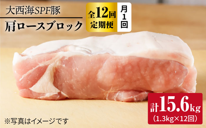 【月1回約1.3kg×12回定期便】大西海SPF豚 肩ロースブロック 計15.6kg 訳あり ＜大西海ファーム＞ [CEK118]