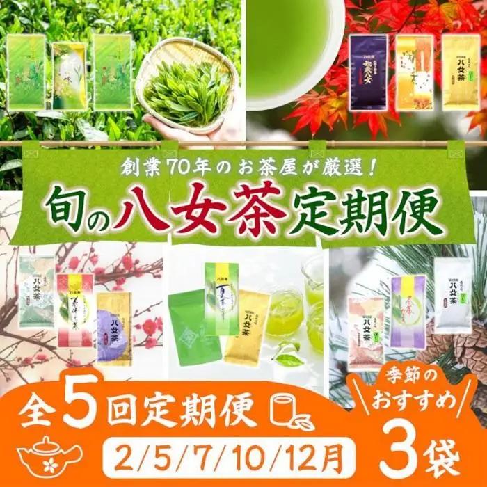 【定期便】八女茶100％ 四季折々の上級茶をお届け ≪３袋ずつ 年間５回 ≫ ＜岩崎園製茶＞ 定期便 八女茶 お茶 茶 新茶 煎茶 福岡県 高級 緑茶 八女市 075-T002