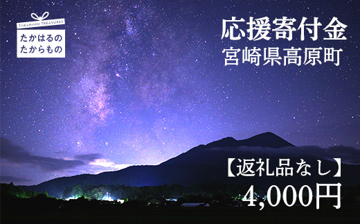 【※返礼品なし】高原町への応援寄附金(4,000円分)　宮崎県 高原町　たかはる　霧島　高千穂峰 故郷納税 4000円 四千円 オンラインワンストップ対応TF1004-P00049