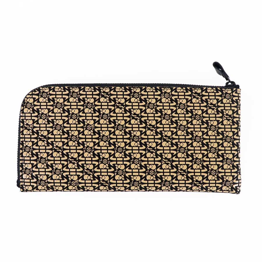 ＜印傳屋 上原勇七＞甲州印傳　印傳屋上原勇七　半周り束入れ　黒×白　一番ねずみ