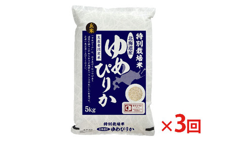 玄米 北海道赤平産 ゆめぴりか 5kg 特別栽培米 【3回お届け】 米 北海道 定期便 お米 ふるさと納税 