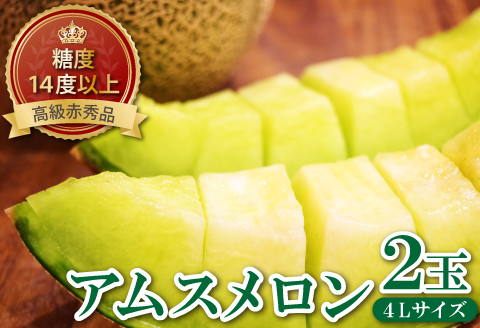 A-1151 糖度14度以上のアムスメロン　高級赤秀品　2玉【メロン 先行予約 糖度14度以上 アムスメロン 高級 赤秀品 高糖度 2玉 4L 早期予約 季節限定 期間限定 果物 フルーツ お土産 プレゼント 贈り物 ギフト 贈答】