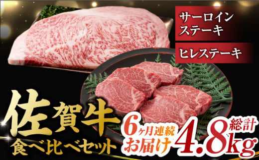 
【6回定期便】艶さし！ 佐賀牛 ヒレステーキ＆サーロインステーキ 食べ比べ セット 計4.8kg （ヒレ150g・サーロイン250g×各2枚×6回） 吉野ヶ里町 [FDB037]
