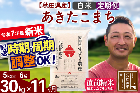 ※令和7年産 新米※《定期便11ヶ月》秋田県産 あきたこまち 30kg【白米】(5kg小分け袋) 2025年産 お届け時期選べる お届け周期調整可能 隔月に調整OK お米 すずき農産