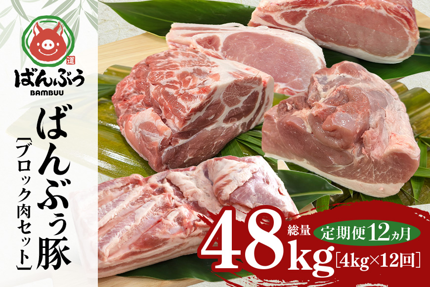 【定期便12ヶ月】ブランド豚「ばんぶぅ」ブロック肉セット（計4kg） 定期便 ばんぶぅ 豚肉 豚バラ肉 ブロック肉 しゃぶしゃぶ 焼き肉 ロース 豚バラ 肩ロース モモ ブロック 真空パック しゃぶし