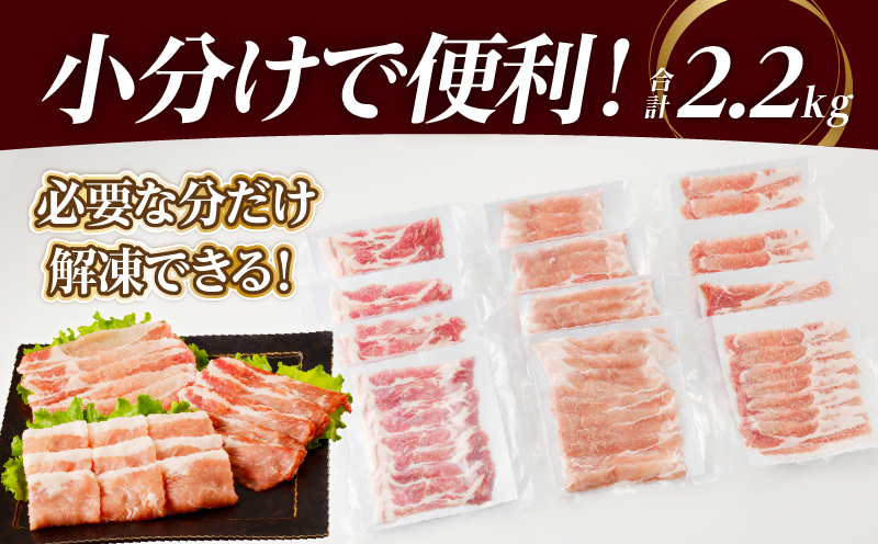 【令和7年12月発送】全部小分け真空パック!!宮崎県産豚しゃぶしゃぶ3種盛りセット合計2.2kg 肉 豚 豚肉 おかず 国産_T041-0022-12