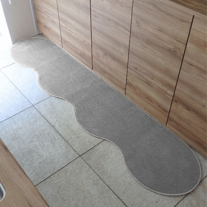 北欧風キッチンマット ラグマットタイプ 45×255cm ピーナッツ型 シルバーグレー 抗菌防臭 SEK 織人しきもの屋工房 diw0128