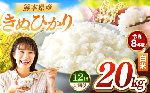 【定期便12回】R8年産 白米 きぬひかり 20kg | お米 米 こめ おこめ 精米 キヌヒカリ 20キロ 国産 国産米 くまもと 熊本 熊本県 玉名市 玉名