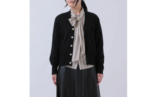 レディース 天竺 無地 Vネック カーディガン クロ S-M（FURU-004）