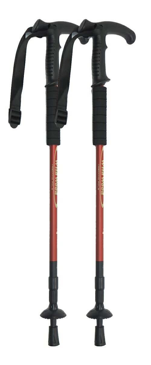 【ふるさと納税】WILD WOOD アンチショックトレッキングポール（T型グリップ） レッド 2本セット ／ ジェイクリエイト アウトドア 衝撃吸収機能付き 登山 奈良県 田原本町