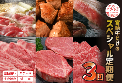 定期便 宮崎牛 だけの スペシャル 定期便 3ヶ月 コース |牛肉 牛 肉 モモ焼肉 モモスライス モモステーキ 赤身サイコロ クラシタローススライス ロース焼肉 バラ焼肉 ウデ焼肉 モモ焼肉 モモス