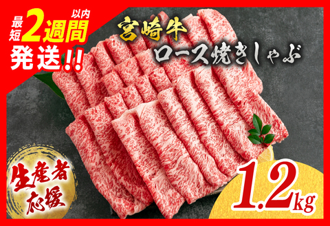 【最短2週間以内で発送】生産者応援 数量限定 宮崎牛 ロース 焼きしゃぶ 計1.2㎏ 牛肉 ビーフ 黒毛和牛 ミヤチク 国産 ブランド牛 食品 おかず おすすめ 贅沢 イベント お取り寄せ グルメ パック数が選べる 送料無料 日南市 日南スピード配送_FD5-24-2W