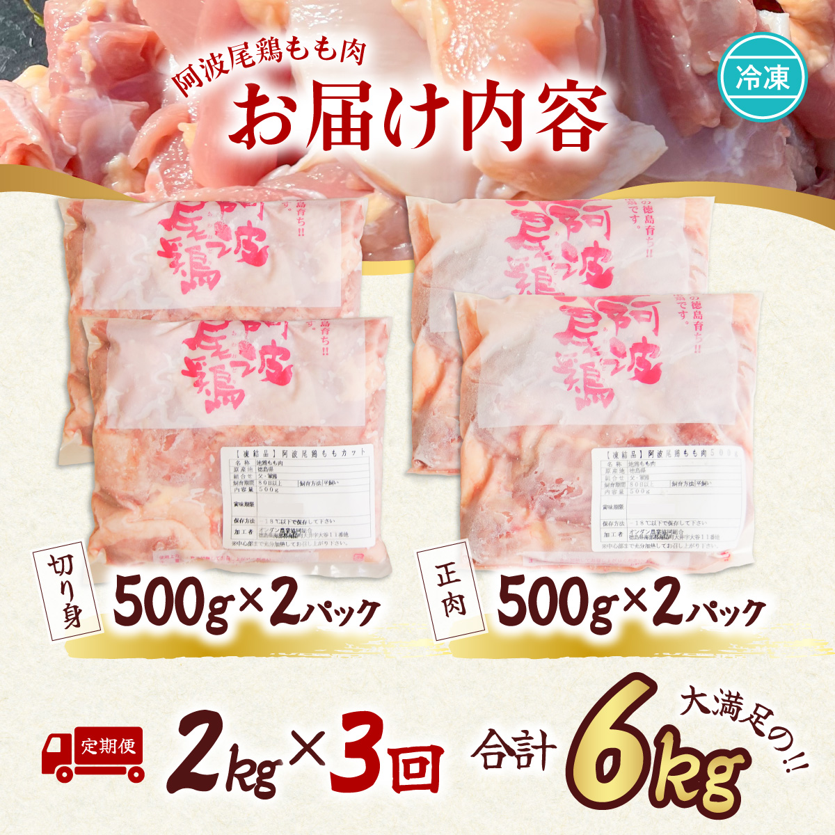 【阿波尾鶏のお肉定期便　３か月連続】阿波尾鶏もも肉２ｋｇ　３回お届け