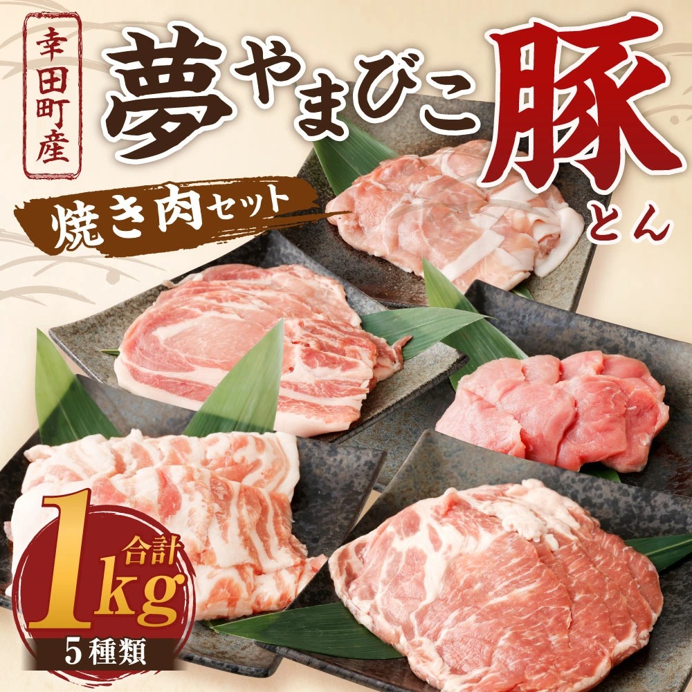 夢やまびこ豚 焼肉セット 1kg 5種類 (ロース・肩ロース・バラ・ヒレ・小間切れ) 肉 お肉 豚肉