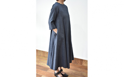 No.428 ふんわりコットンワンピース　L　ネイビー ／ オーガニックコットン 朱子織り 上品 山梨県