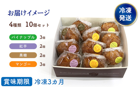 沖縄シュークリーム　4種類10個セット おきぽた シュークリーム マンゴー スイーツ 専門店 バラエティシュークリーム トロピカル パイン 黒糖 紅芋 贅沢スイーツ 食べ比べ 人気 おすすめ 沖縄 お