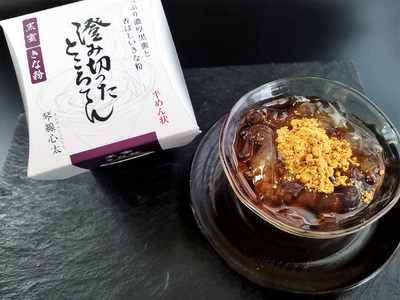 琴線心太 黒蜜20個 ・酢醤油20個　計40個 ところ天 国産天草 テングサ国内産 醸造酢 のみ 使用 おやつ おかず ヘルシー  食物繊維 ミネラル 岩手県 北上市 斎藤食品 K0056