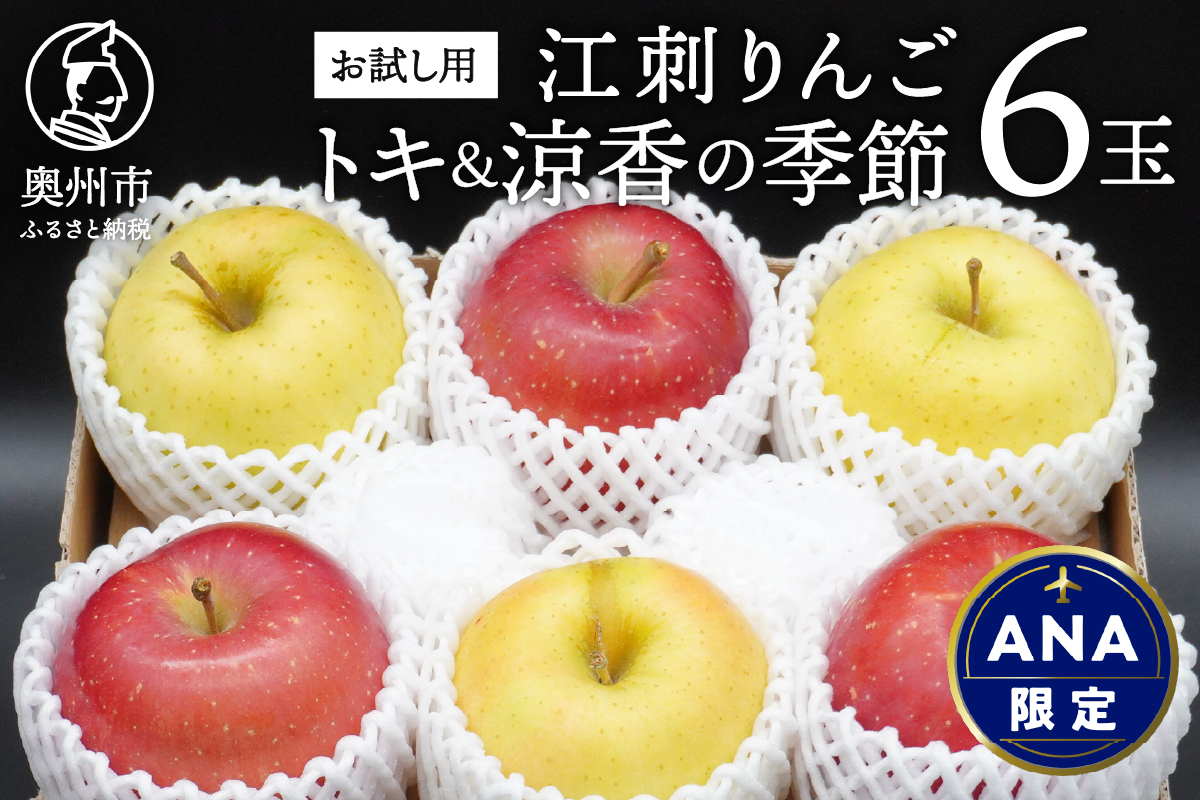 【ANA限定】お試し用　江刺りんご「トキ＆涼香の季節」6玉 離島配送不可[AQ093]