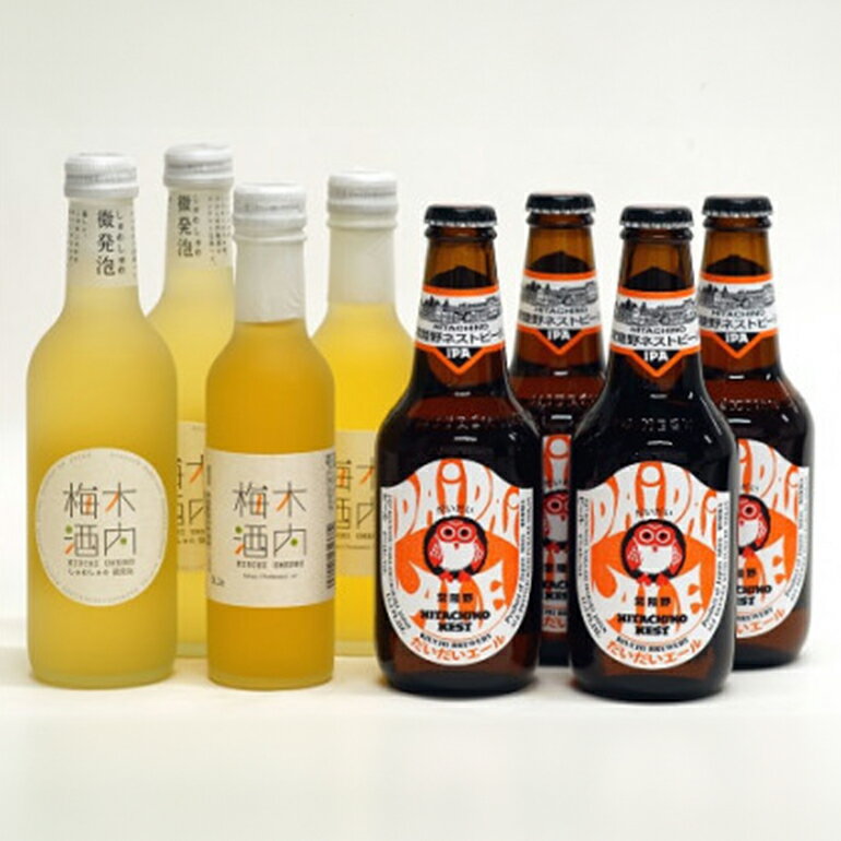 【ふるさと納税】 常陸野ネストビール だいだいエール 木内梅酒 しゅわしゅわ梅酒 8本 セット 木内酒造 ビール クラフトビール エール IPA 国産 アロマ ホップ 梅酒 国産 天満天神梅酒大会 日本一 ビールスピリッツ ギフト 贈り物 産地直送 (D01-004)