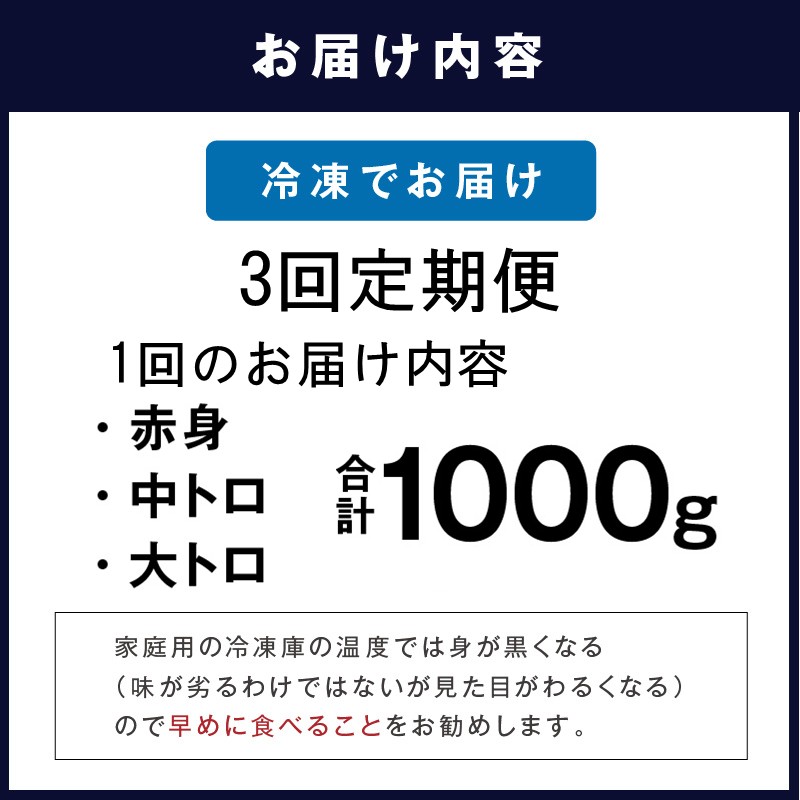 【全3回定期便】鷹島本まぐろ 赤身・中トロ・大トロ合わせて1000g( マグロ まぐろ 赤身 中トロ 大トロ 本まぐろ 手軽 おつまみ 柵 流水解凍 )【999-0015】