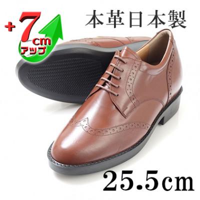 ふるさと納税 大和郡山市 カンガルー革ウイングチップ 7cmアップシークレットシューズ ブラウン 25.5cm No.232