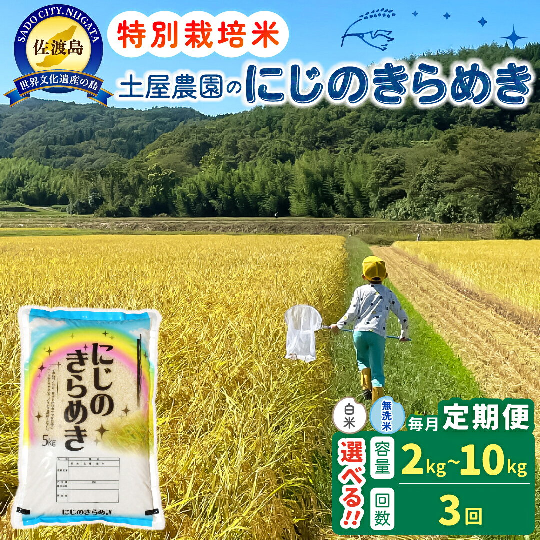 【ふるさと納税】【3か月定期便】米 にじのきらめき 2kg 4kg 5kg 10kg 選べる 令和8年産 白米 無洗米 特別栽培米 佐渡島産 土屋農園 大粒 もっちり ごはん 新潟県 佐渡市