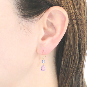 フックピアス K18YG タンザナイト アメジスト ペアシェイプ 18金 揺れるピアス 2月 12月 誕生石 クリスマス ジュエリー 【f163-k18yg-am】 ALPAZ182