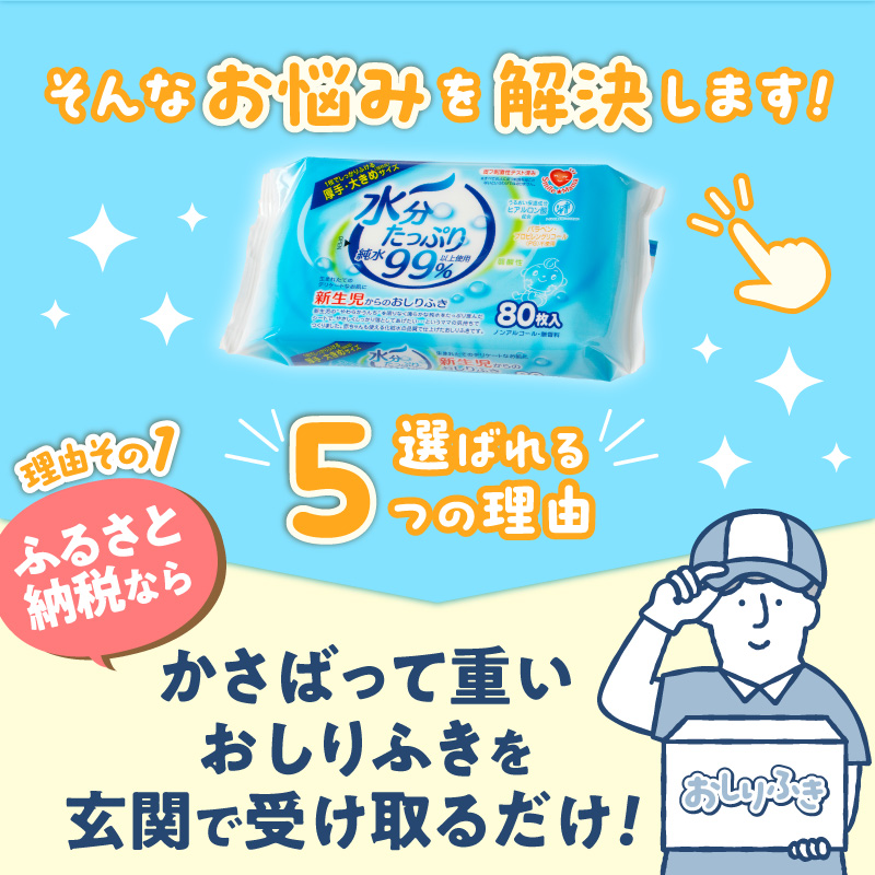 【4回定期便】水分たっぷりおしりふき80枚入×3P×12セット×4回（計144個）ノンアルコール 無香料 赤ちゃん 弱酸性 ヒアルロン酸 ベビー用品 ウエットティッシュ ウェットシート