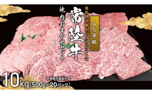 
                  【 最大10件発送可 】常陸牛A5 焼肉おまかせセット 10kg 個別発送最大10件対応コース  ( 茨城県共通返礼品 ) 個別 発送 相談対応 コンシェルジュ 国産 牛肉 肉 お肉 すき焼き A5ランク ブランド牛 贈答 化粧箱 黒毛和牛 和牛 国産黒毛和牛 国産牛
                