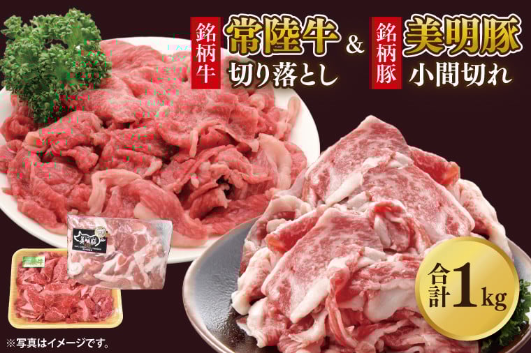 
            美明豚小間切れ＆常陸牛切り落とし 計1kg(各約500g×1)｜肉 お肉 牛肉 肉類 牛肉 常陸牛 美明豚 切り落とし 小間切れ セット アソート ブランド 使い切り 少量 茨城県 行方市(DH-32)
          