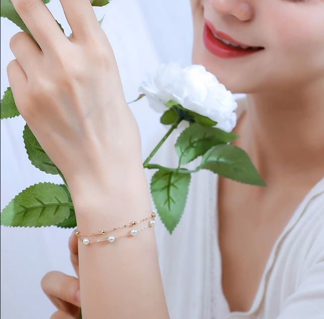 【080-28】志摩産　アコヤ真珠　希少な無調色ベビーパール4-5ミリ　2連　ブレスレット（15ｃｍ）*