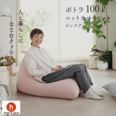ふるさと納税 岡崎市 【ハナロロ】 ビーズクッション プレミアムポトラ100リットル ニットカバー付(ピンクグレージュ)