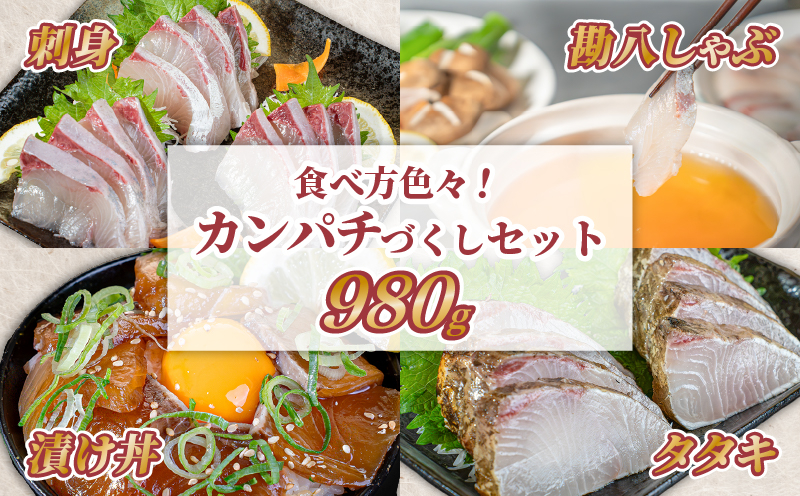 カンパチづくしセット 980g 勘八 かんぱち 漬け丼 タタキ たたき スライス ポン酢付き 刺身 海鮮 魚 冷凍 食べ比べ 詰め合わせ お取り寄せ 高知県 須崎産 国産 ご当地 真空パック しゃぶし