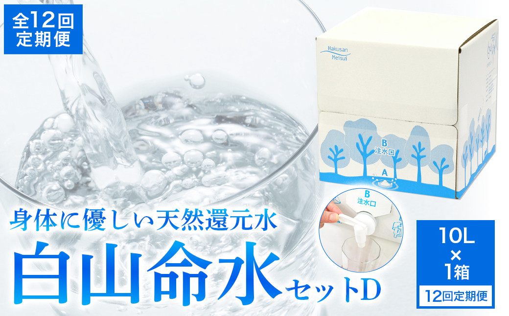 
            白山命水 セットD 12回定期便（10l×1箱） ミネラルウォーター 国産 人気 水 白山命水 天然水 定期 定期便
          