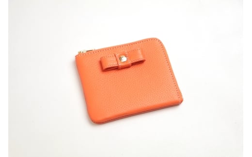 リボン付きL型小銭入れ ジューシーオレンジ｜コインケース 小銭入れ レディース 革 リボン L型 L字 小型 コンパクト 薄型 カード お札 財布 革財布 本革 レザー 革職人 デュアルライン [1248]
