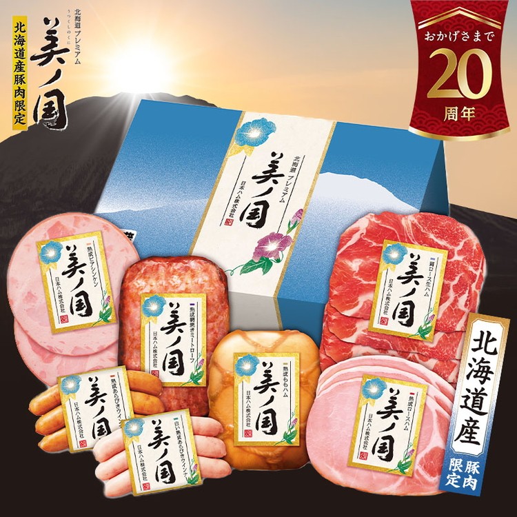 
                  019-101 北海道 プレミアム 美ノ国 ブロック ＆ スライス 7点セット ｜ 日本ハム 北海道産豚肉使用 国産 熟成 贈答 ギフト 中元 歳暮 UKH-53
                