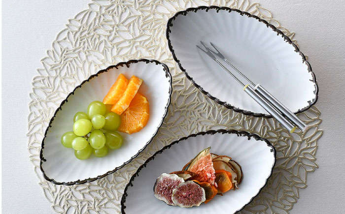 【波佐見焼】RINKA オーバル M 渕錆ホワイト 5枚セット 食器 皿【長十郎窯】 [AE68]